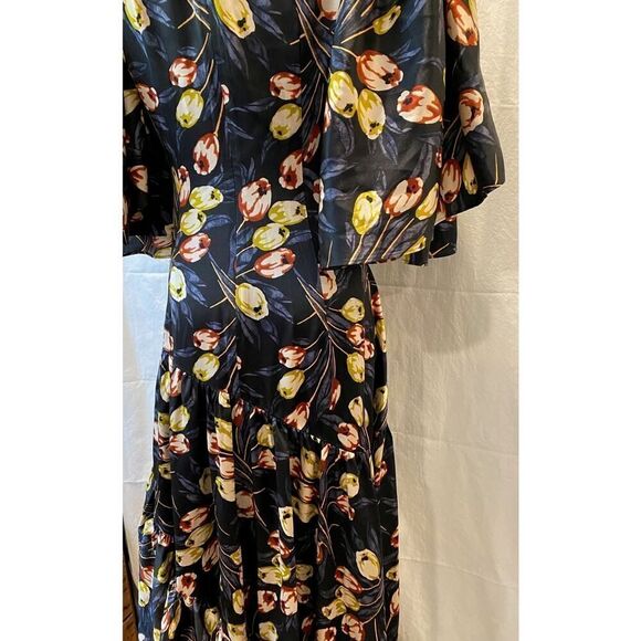 NWT 5a7 Cinq à Sept Dress 100% SILK Asymm Hemline Flutter Sleeve Tulip Floral 0 - Picture 11 of 13